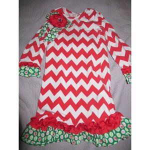 euc Counting Daisies red chevron Christmas ruffle dress girls 5 free ship USA